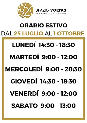 ORARIO DAL 25 LUGLIO AL 1 OTTOBRE