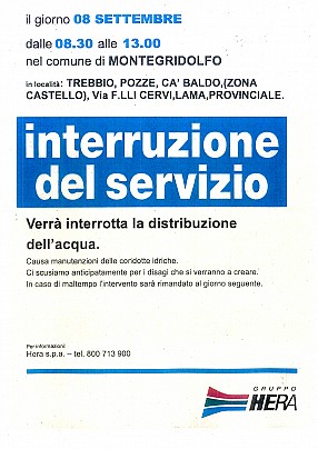 AVVISO INTERRUZIONE SERVIZIO EROGAZIONE ACQUA